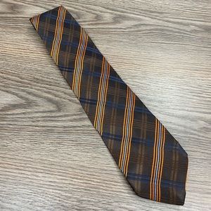 Diva Brown, Orange & Navy Plaid Silk Tie